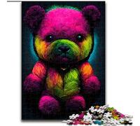 Adult Jigsaw Puzzles 1000 Pieces Neon Teddy Bear Made of Wood, for Ages 14+ 50x75cm Challenging Brain Teaser - Relaxing Toy for Teenagers