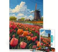 Adult Jigsaw Puzzles 1000 Pieces Netherland Tulip Pixel Art Ideal Cut Decor Brain Teaser Gift Idle Fun Time Birthday Hobby Gift (50x75cm)