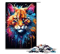 Adult Jigsaw Puzzles 1000 Pieces Olorful Psychedelic of A Bobcat Ink Painting Home Decoration Puzzle Toys Deal As Gifts for The Whole Family 1000PCS(75x50cm)
