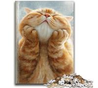 Adult Jigsaw Puzzles 1000 Pieces Orange Cat Holding Face Stress Reliever Staycation Kill Time Perfect Decoration for Age 14+ 38x26cm