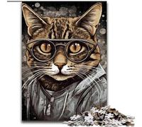 Adult Jigsaw Puzzles 1000 Pieces Painting Fashion Cat Style Made of Wood, Interactive Family Game, Suitable for Ages 14+ 50x75cm for Family Interactive Game