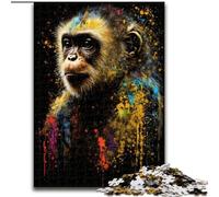 Adult Jigsaw Puzzles 1000 Pieces Paintsplash Monkey Made of Wood, Interactive Family Game, Suitable for Ages 14+ 50x75cm for Family Interactive Game