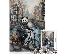 Adult Jigsaw Puzzles 1000 Pieces Panda Bicycle Amsterdam Brain Teaser Game Tough Challenge Educational Toy Deal As Gifts for The Whole Family (38X26CM)