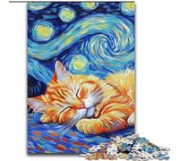 Adult Jigsaw Puzzles 1000 Pieces Persian Cat Night Sky Made of Wood, Interactive Family Game, Suitable for Ages 14+ 50x75cm for Family Interactive Game