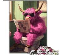 Adult Jigsaw Puzzles 1000 Pieces Pink Yak Go Toilet Jigsaw Puzzles for Adults size 26x38cm for Home Decor, Ideal Christmas & New Year Gift for Teenagers