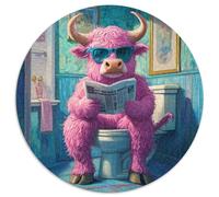 Adult Jigsaw Puzzles 1000 Pieces Pink Yak Go Toilet Round Jigsaw Puzzles 1000 Pieces for Adults DIY Home Decor Gift, Brain Teaser Game 1000pcs (67.5x67.5cm)