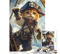 Adult Jigsaw Puzzles 1000 Pieces Pirate Cat Compass Brain Teaser Game Tough Challenge Educational Toy Deal As Gifts for The Whole Family (38X52CM)