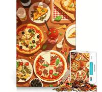 Adult Jigsaw Puzzles 1000 Pieces Pizza Feast Still Life Illustration Ideal Cut Decor Brain Teaser Gift Idle Fun Time Birthday Hobby Gift (38x52cm)
