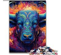 Adult Jigsaw Puzzles 1000 Pieces Psychedelic Buffalo Puzzles for Adults size 26x38cm for Mother'S Day, Birthdays, Christmas