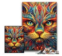 Adult Jigsaw Puzzles 1000 Pieces Psychedelic Cat 1000-Piece Jigsaw Puzzle Challenging Brain Teaser for Teenager, Family Game Night Fun Size 26x38cm