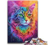 Adult Jigsaw Puzzles 1000 Pieces Psychedelic Cat for Age 14 Years And over Decompressing Intellectual Educational Toy Great Gift 26x38cm