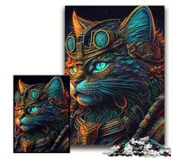 Adult Jigsaw Puzzles 1000 Pieces Psychedelic Cat Warrior Wooden Puzzles 50x75 cm Family Game Night Fun, DIY Decorative Artwork