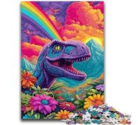 Adult Jigsaw Puzzles 1000 Pieces Psychedelic Dinosaur 1000 Pieces for Teenagers,with Matching Poster And Trivia Sheet for And Age 14 Years Up (50x75cm)