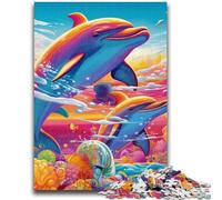 Adult Jigsaw Puzzles 1000 Pieces Psychedelic Dolphin Teenager Jigsaw,Stress Reliever Staycation Kill Time Home Decoration Toys (26x38cm)