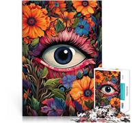 Adult Jigsaw Puzzles 1000 Pieces Psychedelic Eye Flowers Made of wood，for age 14+ Relax Games Gifts Ideas。size：50x75cm/14.96x20.47inch