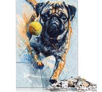 Adult Jigsaw Puzzles 1000 Pieces Pug Dog Tennis Ball Wooden Puzzles for Adults & Teenager for Adults& Teens Age 12 Years Up 1000pcs (75x50cm)