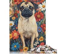 Adult Jigsaw Puzzles 1000 Pieces Pug in A Flower Field Pug Surrounded by Blooms Dog Wall Art Print Puzzles for Adults & Teenager For Family Fun & Game Night 1000pcs (75x50cm)