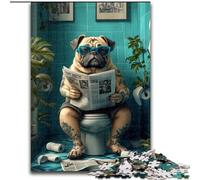 Adult Jigsaw Puzzles 1000 Pieces Pug Sitting on The Toilet Challenging Family Activity Games DIY Toy for Home Wall Decor Gifts 50x75cm
