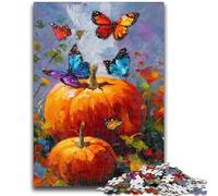 Adult Jigsaw Puzzles 1000 Pieces Pumpkins And Blue Butterflies 1000 Pieces for Teenagers,with Matching Poster And Trivia Sheet for And Age 14 Years Up (38x26cm)