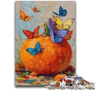 Adult Jigsaw Puzzles 1000 Pieces Pumpkins And Blue Butterflies Teenager Puzzles,Stress Reliever Difficult Challenge Secret Santa Gifts (26x38cm)