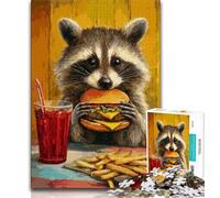 Adult Jigsaw Puzzles 1000 Pieces Raccoon Eating A Hamburger 1000 Pieces for Adults,Educational Stress Relief Toy Gifts for Friends And Family (size 75x50cm)