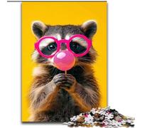 Adult Jigsaw Puzzles 1000 Pieces Raccoon Eating Lollipop, Brain Teaser For Wall Decoration Unique Birthday And Xmas Gifts for for Age 14 (Size 50x75cm)