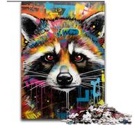 Adult Jigsaw Puzzles 1000 Pieces Raccoon Graffiti cardboard Jigsaw Educational Activity for Cognitive Skills Cognitive Skill Improvement size : 26x38cm