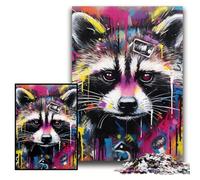 Adult Jigsaw Puzzles 1000 Pieces Raccoon Graffiti Impossible Jigsaw Puzzles for Adults 26x38 cm Educational Brain Teaser, Artistic Home & Office Decor, 14+ Age