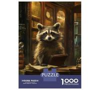 Adult Jigsaw Puzzles 1000 Pieces Raccoon Library Reading Teenager Puzzles Relax Games But Fun And Humorous Challenging To Complete 38x26cm/1000pcs