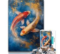 Adult Jigsaw Puzzles 1000 Pieces Red And Yellow Koi Fish,Educational Games Home Decoration Educational Game for Birthday,Chrismas (75x50cm)