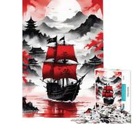 Adult Jigsaw Puzzles 1000 Pieces Red Black Pirate Ship Brain Teaser Game Learning Educational Toys Gifts Birthday Presents for Women (Size 75x50cm)