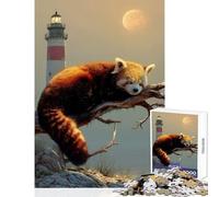 Adult Jigsaw Puzzles 1000 Pieces Red Panda Sleeping by Lighthouse Jigsaw Puzzles for Adults Difficult Challenge Train Your Brain And Hands Family Fun & Game Night (38x26cm)