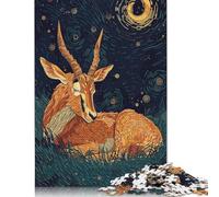 Adult Jigsaw Puzzles 1000 Pieces Resting Antelope Under Starry Night Wooden Puzzles for Adults & Teenager for Adults& Teens Age 12 Years Up 1000pcs (75x50cm)