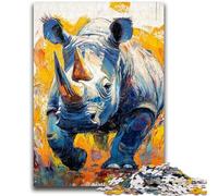 Adult Jigsaw Puzzles 1000 Pieces Rhino Oil Painting for 14+ Unique Challenge Game Family Games Christmas Birthday Gifts 38x26cm
