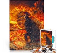 Adult Jigsaw Puzzles 1000 Pieces Roman Warrior in Flames Spiele Spielzeug Geschenk mit passendem Poster und Quizblatt38x26cm