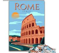 Adult Jigsaw Puzzles 1000 Pieces Rome Italy Travel Poster Challenging To Complete But Fun And Humorous with Matching Poster And Trivia Sheet (26x38cm) 1000pcs