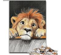 Adult Jigsaw Puzzles 1000 Pieces Sad Lion Made of Wood, Fun Activity for at Home size 50X75CM Engaging Family Game Night Activity