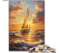 Adult Jigsaw Puzzles 1000 Pieces Sailboat Sailing on The Sea Wooden Puzzles 50X75CM Ideal for Lover, Perfect Christmas, New Year, Valentine's Gift
