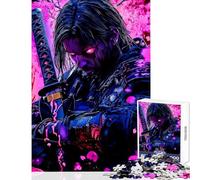 Adult Jigsaw Puzzles 1000 Pieces Samurai Japan Neon Relaxing Games Staycation Kill Time Home Decoration Toys Deal As Gifts for The Whole Family (38x52cm)