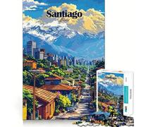 Adult Jigsaw Puzzles 1000 Pieces Santiago Chile Cityscape Illustration Ideal Cut Decor Brain Teaser Gift Idle Fun Time Birthday Hobby Gift (38x26cm)