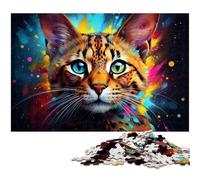 Adult Jigsaw Puzzles 1000 Pieces Savannah Cat's Colorful Psychedelic Puzzle for Adults Paper Jigsaw Home Decoration 1000 PCS(38x26cm)