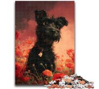Adult Jigsaw Puzzles 1000 Pieces Schnauzer Dog in Flowers Puzzles,Challenging Family Activity Games DIY Toy for Home Wall Decor Gifts (26x38cm)