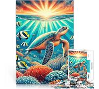 Adult Jigsaw Puzzles 1000 Pieces Sea Turtle Sunset Illustration Spielspielzeug Künstlersammlung, Bildende Kunst38x26cm