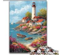 Adult Jigsaw Puzzles 1000 Pieces Seaside Lighthouse,Help The Brain Exercise Addictive Toys to Cultivate Patience Enhance Memory 38X52CM