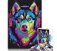 Adult Jigsaw Puzzles 1000 Pieces Siberian Husky with Headphones Adult Puzzles,family Fun Games Is Ideal As A Gift for The Whole Family (size 75x50cm)