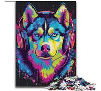 Adult Jigsaw Puzzles 1000 Pieces Siberian Husky with Headphones Jigsaw Puzzles Made of cardboard,Ideal for And Family Fun for Holidays, Birthdays 1000pcs(26x38cm)