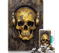Adult Jigsaw Puzzles 1000 Pieces Skeleton Wearing Headphones, Stress Reliever Difficult Challenge,Educational Game for Birthday, Chrismas for Ages 14+ 38x26cm