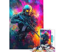 Adult Jigsaw Puzzles 1000 Pieces Skull Soldier Neon Warfare for Educational Game Learning Educational Toys Gifts for Women Men Presents for Women (size 75x50cm)