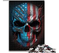 Adult Jigsaw Puzzles 1000 Pieces Skull with American Flag, Brain Teaser For Wall Decoration Unique Birthday And Xmas Gifts for for Age 14 (Size 26x38cm)