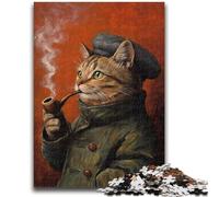 Adult Jigsaw Puzzles 1000 Pieces Smoking Cat for 14+ Unique Challenge Game Family Games Christmas Birthday Gifts 50x75cm